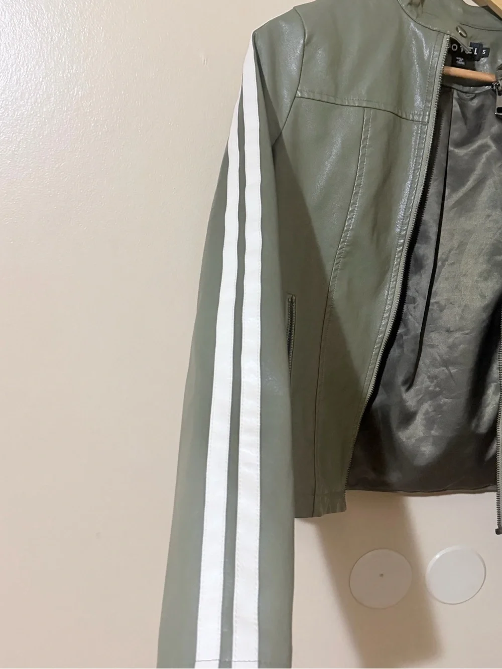 Motel Rocks Olive Green Faux Leather Jacket - Picture 6 of 12